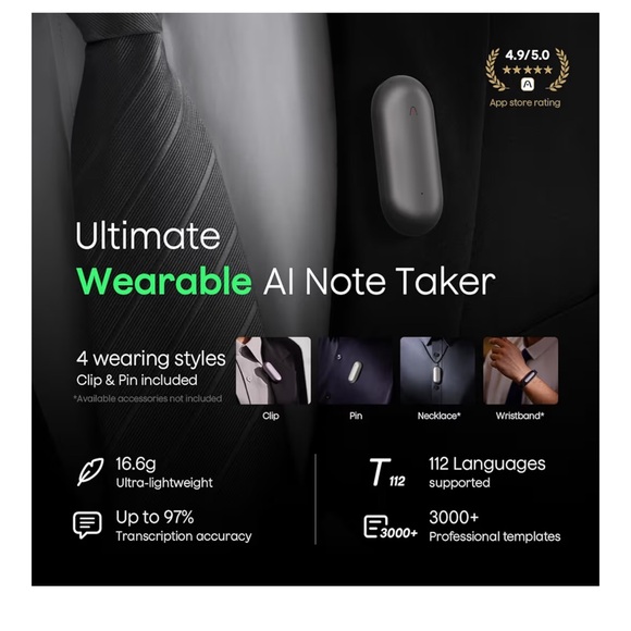 SEALED Plaud NotePin Bundle Wearable AI Memory Capsule Black 64G Bluetooth - Picture 10 of 13